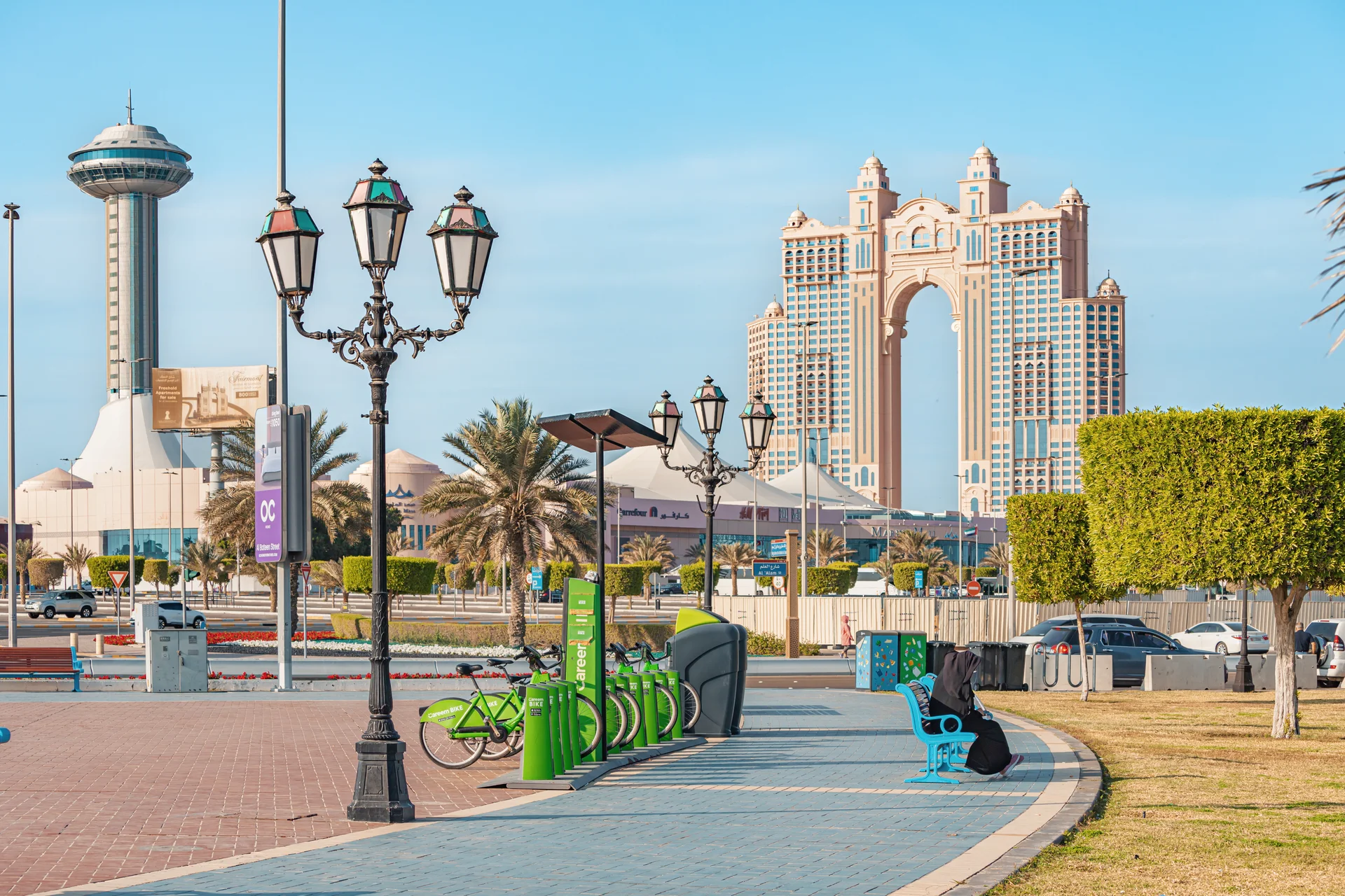 15 January 2023 Abu Dhabi Uae Park With Development Area Bench Against Stunning Rixos Marina Hotel Building. Uncategorized…