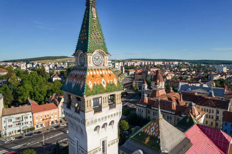 Aerial Drone View Prefecture Tower Targu Mures Romania