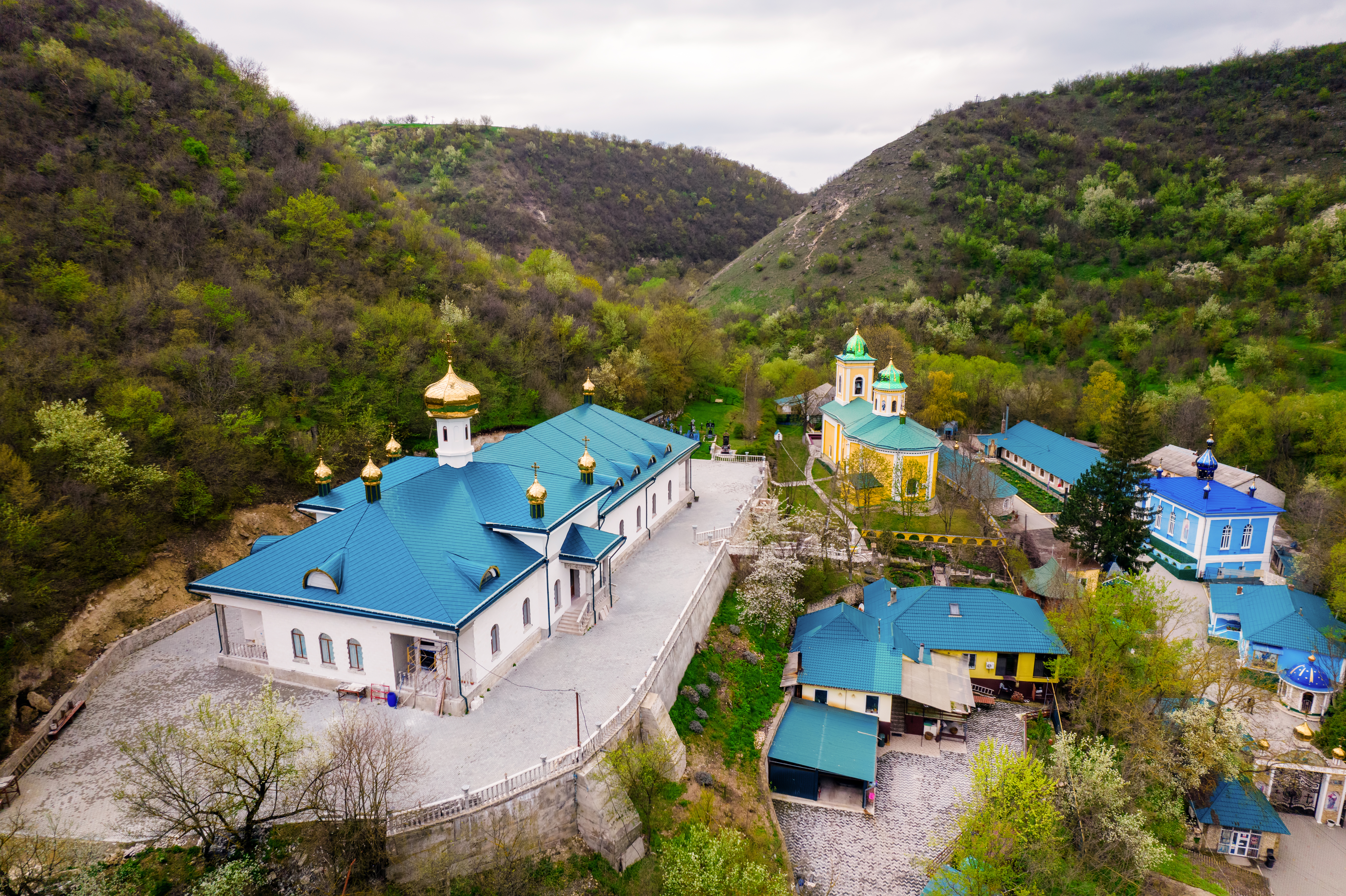 Aerial Drone View Saharna Monastery Moldova