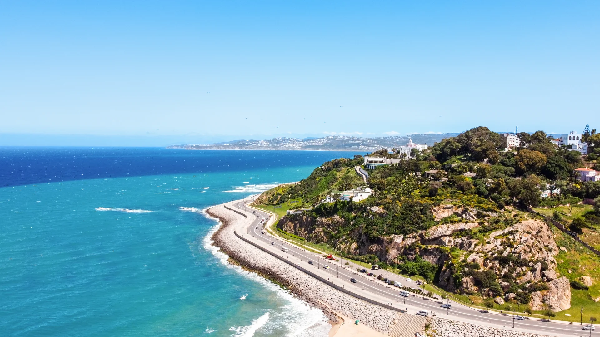 Aerial Drone View Tangier Morocco Strait Gibraltar Coastline Rocky Hills With Residential. Aerial wallpaper. 3654×2055px. …