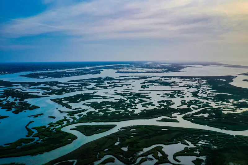 Aerial Shot Wetlands Along Atlantic Coast