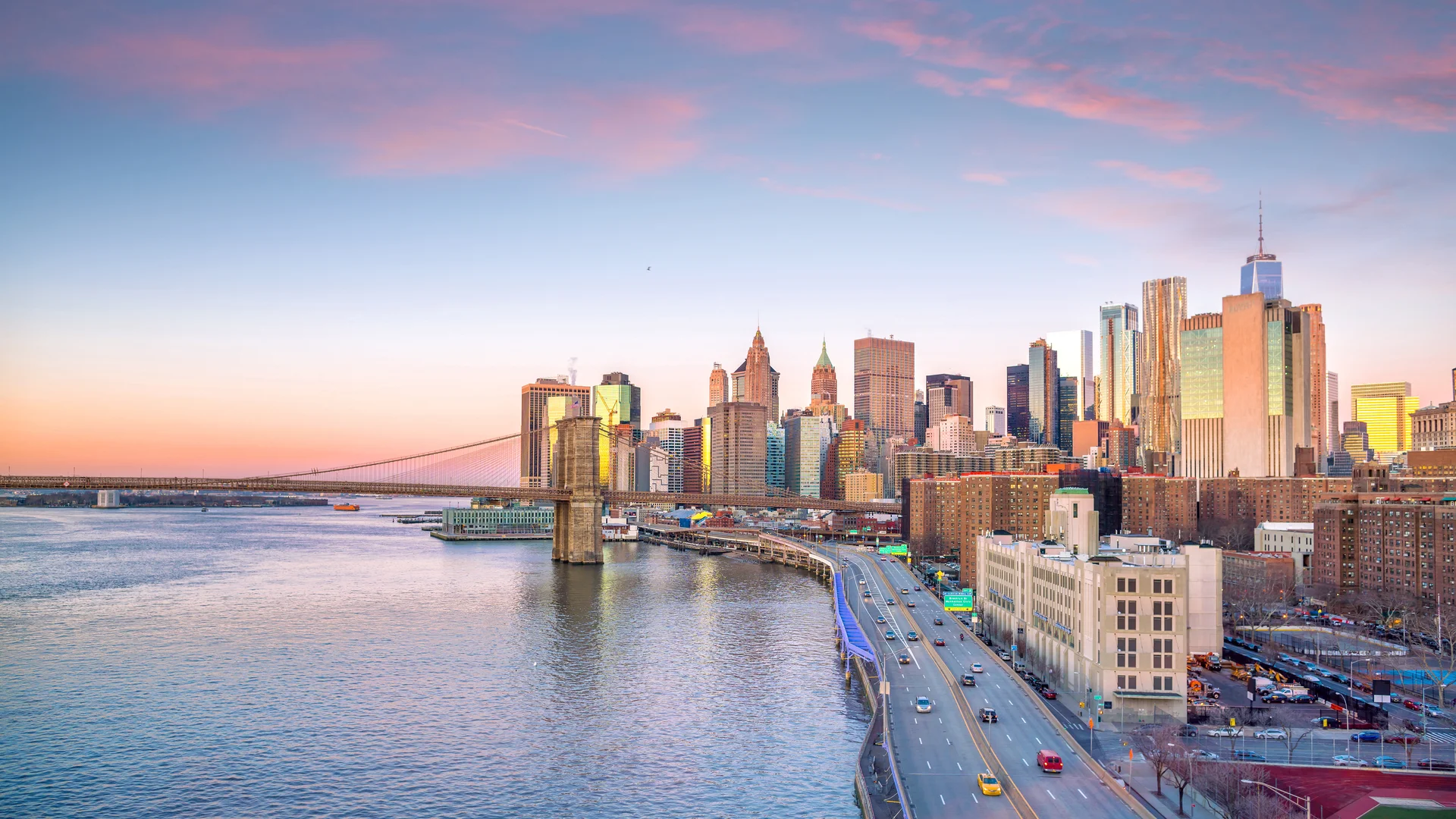 Aerial View Manhattan Skyline Sunset New York City United States. Aerial wallpaper. 4500×2531px. Free download for persona…