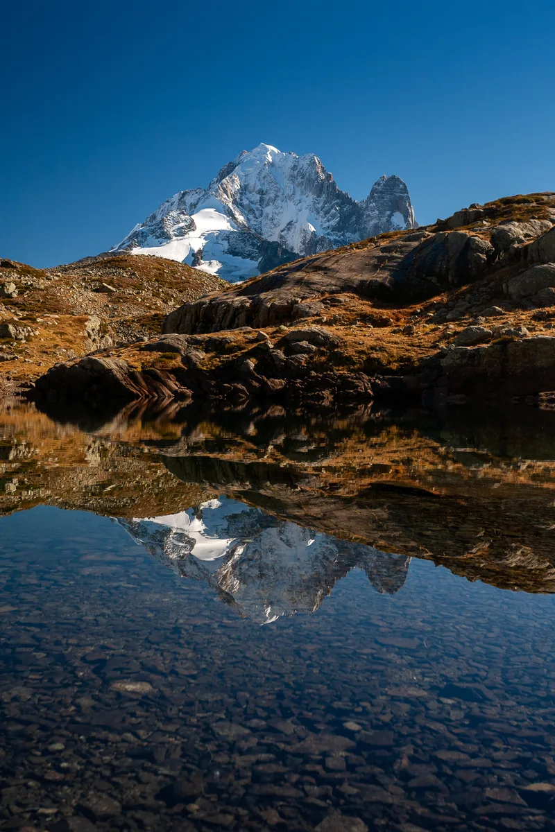 Aiguille Verte From Mont Blanc Massif Reflecting Water Chamonix France