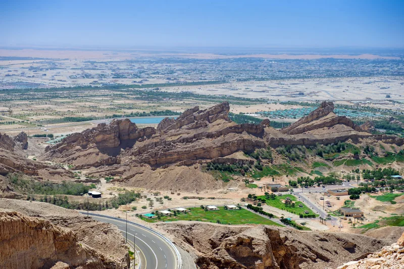 Al Ain Jabal Hafeet Mountain Landscape Views Al Ain With Blue Sky Background