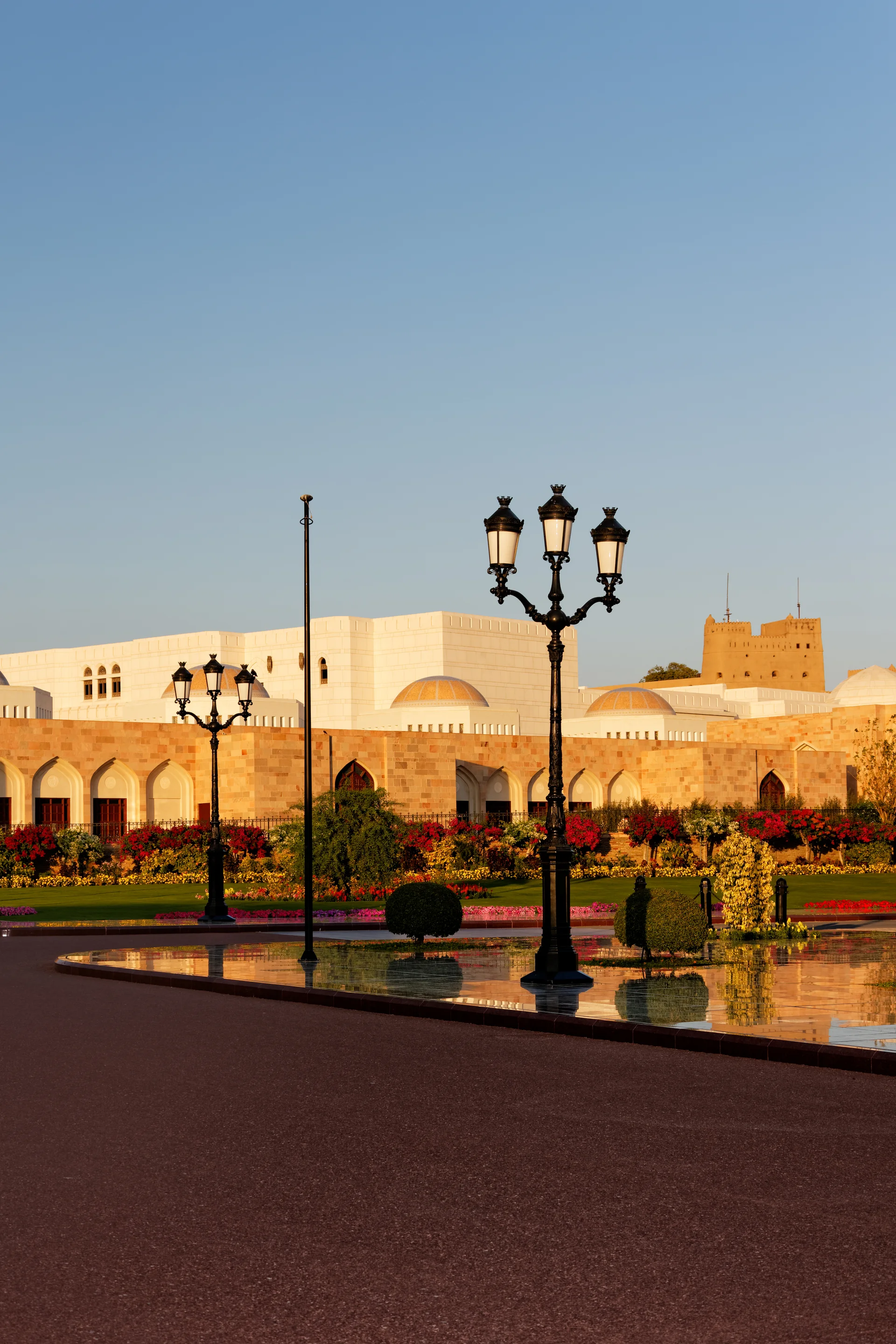 Al Alam Palace Garden Against Clear Blue Sky. Nature wallpaper. 3717×5576px. Free download for personal use.