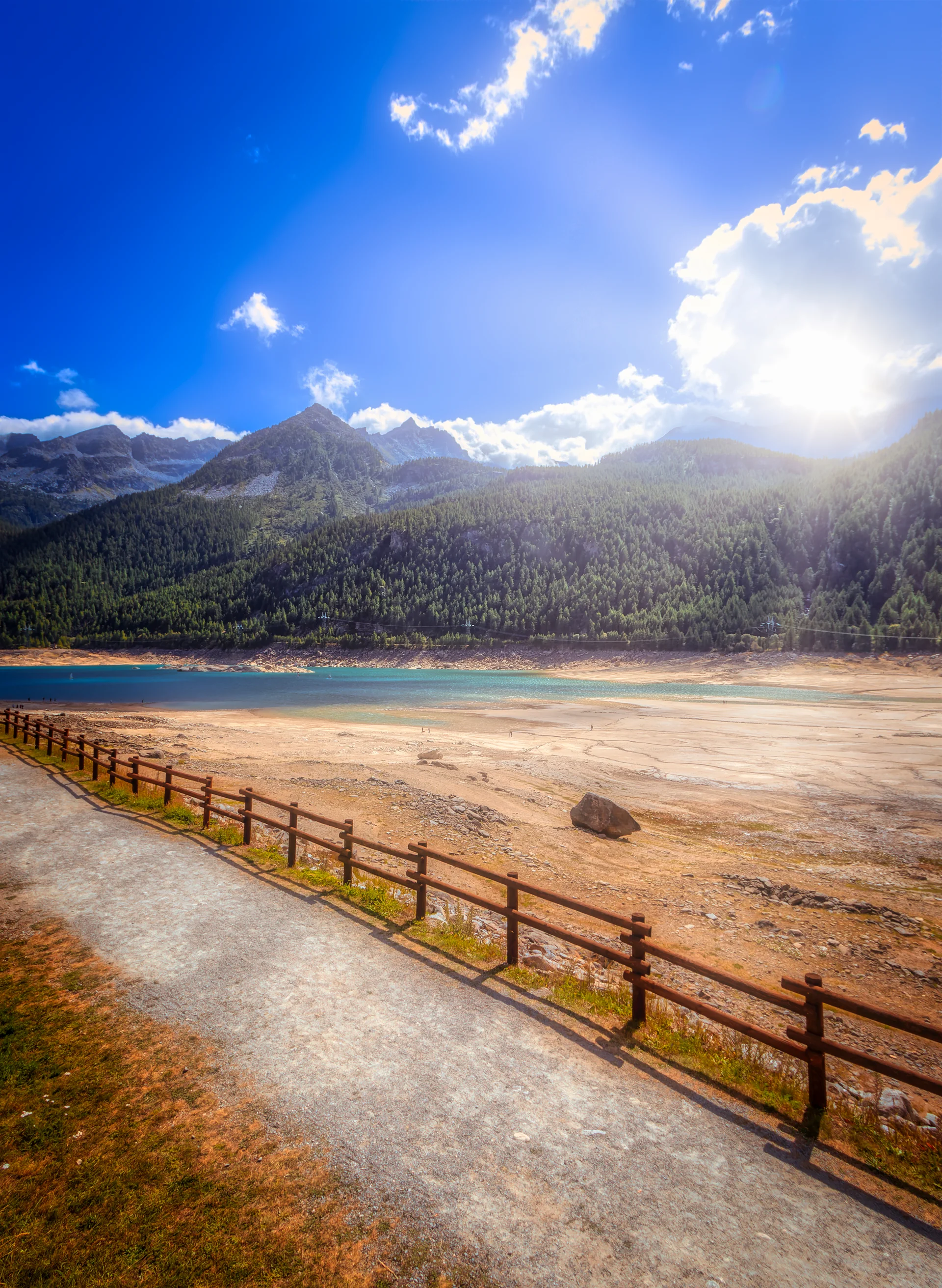 Alpine Lake Dried Up Late Summer. Nature wallpaper. 4687×6400px. Free download for personal use.