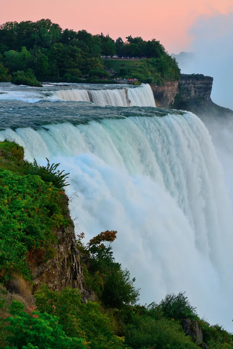 American Falls From Niagara Falls Closeup Dusk After Sunset