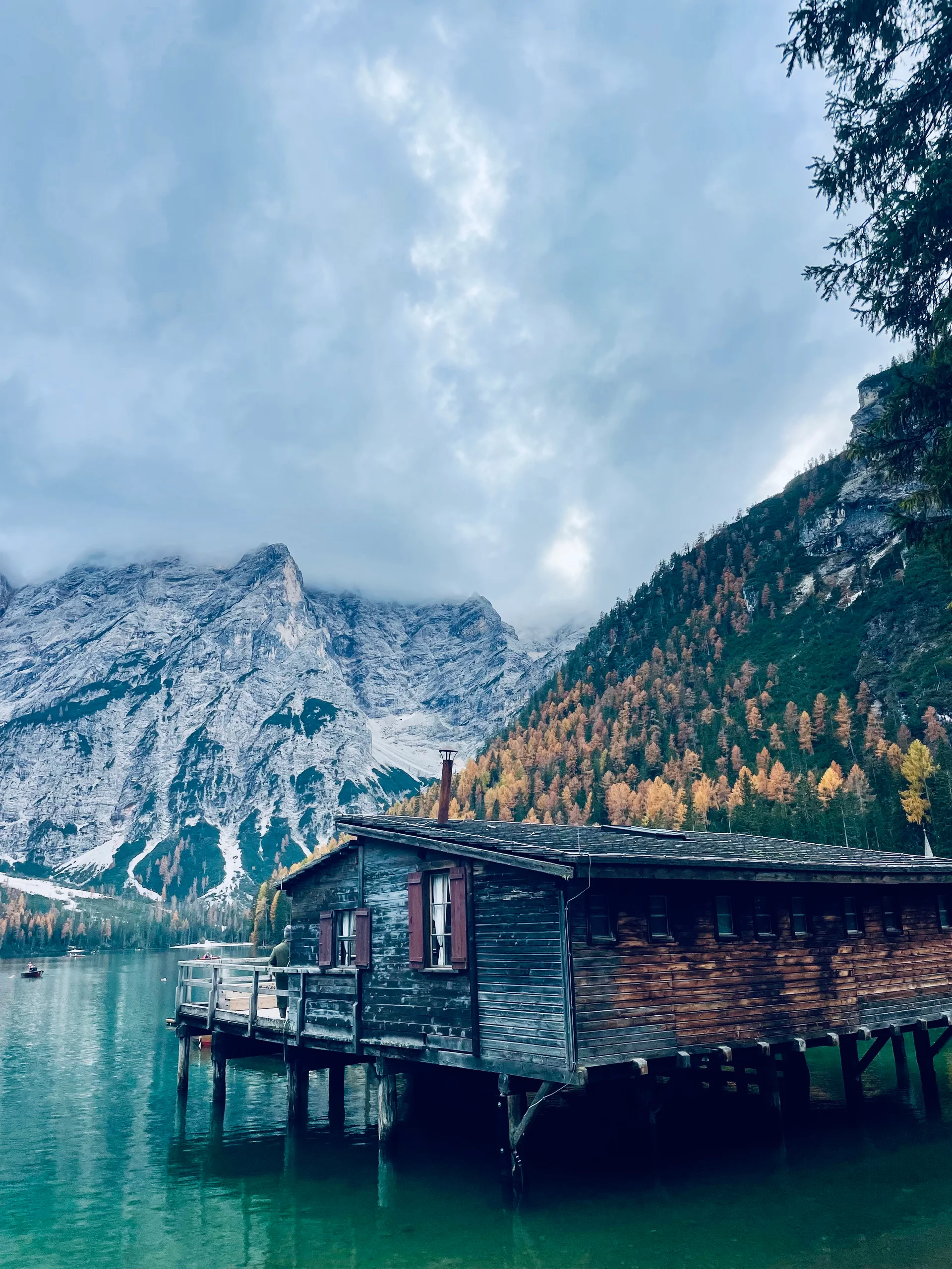 Autumn Landscape Lake Braies Famous Lake Dolomites. Nature wallpaper. 3024×4032px. Free download for personal use.