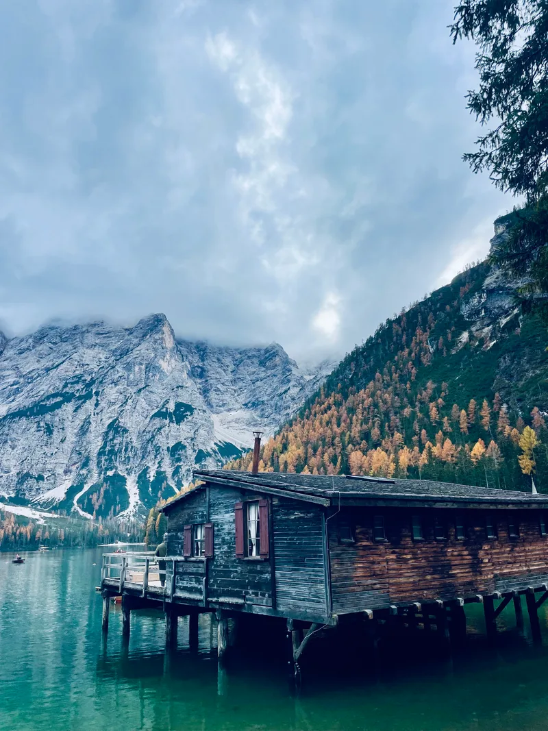 Autumn Landscape Lake Braies Famous Lake Dolomites
