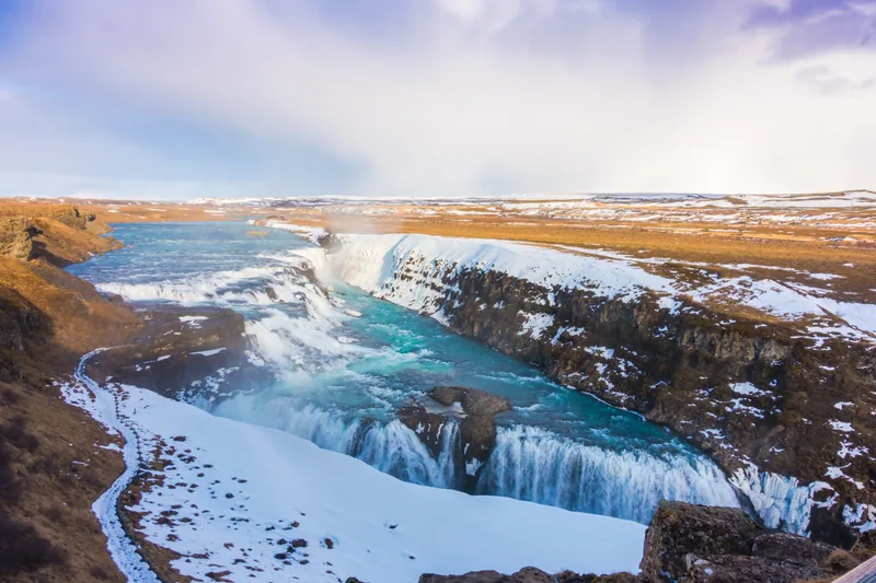 Beautiful Famous Waterfall Iceland Winter Season
