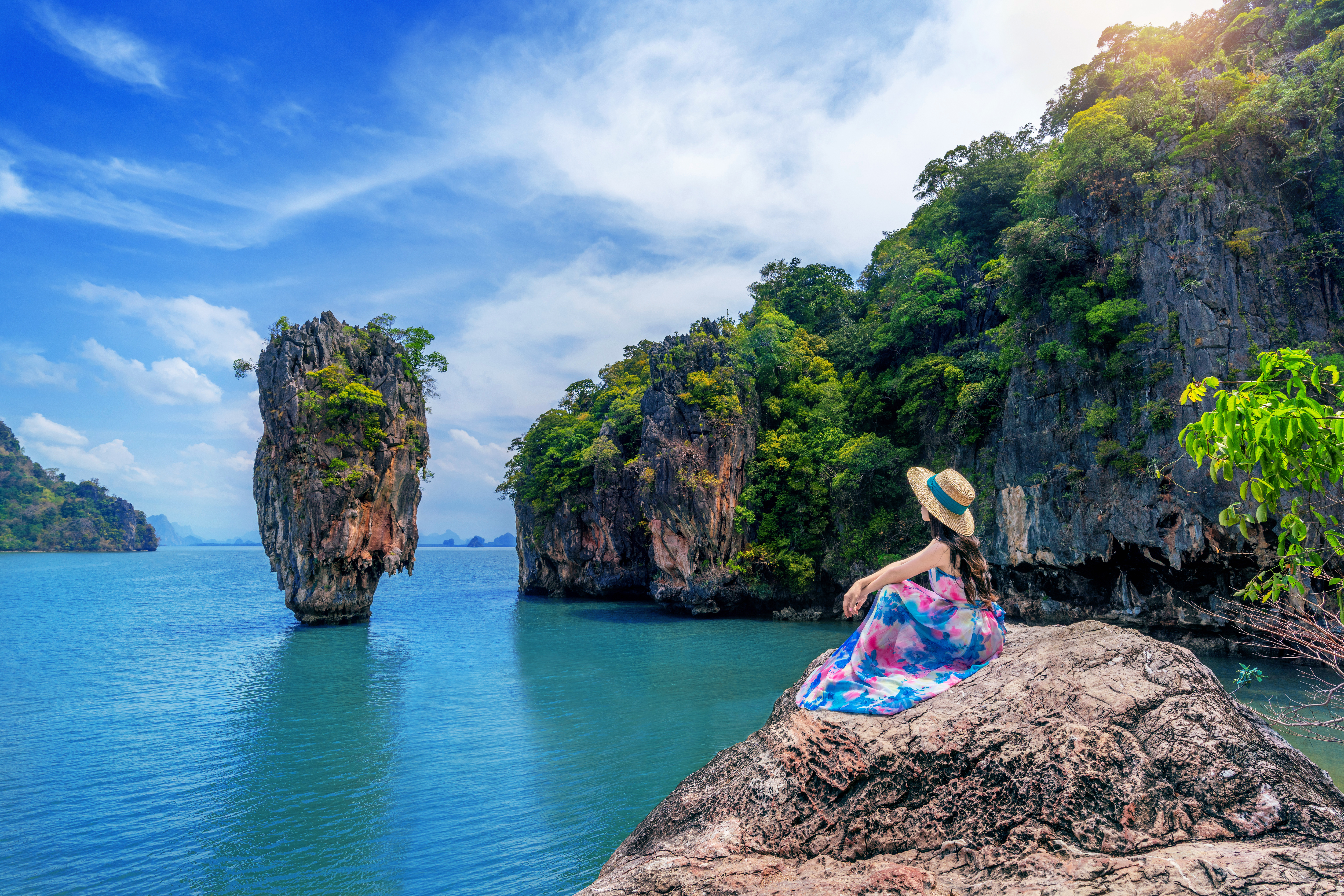 Beautiful Girl Sitting Rock James Bond Island Phang Nga Thailand