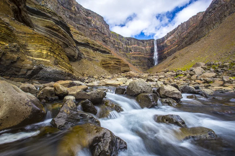Beautiful Hengifoss Hull Seen Along River Iceland