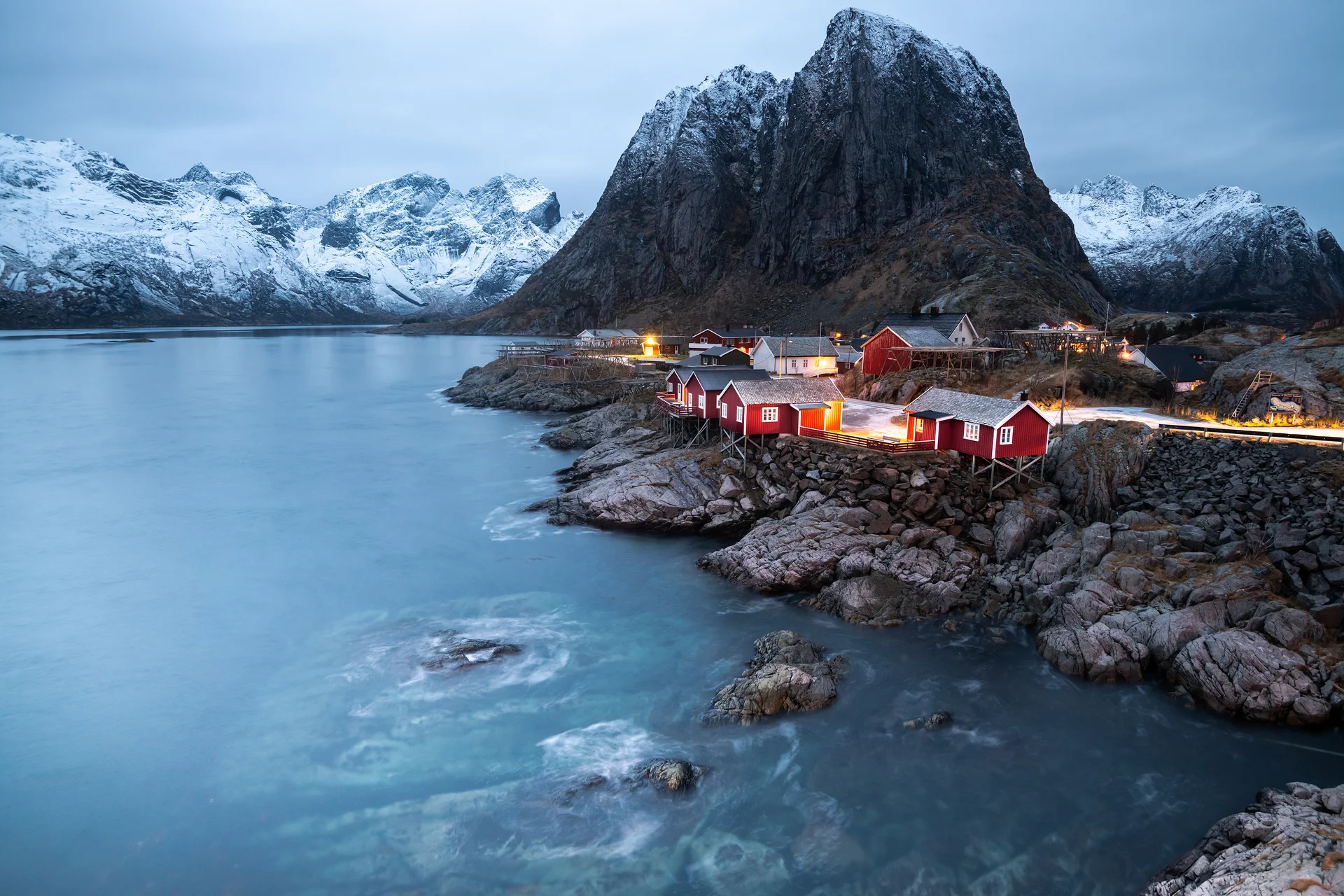 Beautiful Landscape Hamnoy Lofoten Islands Winter Norway. Nature wallpaper. 5000×3334px. Free download for personal use.