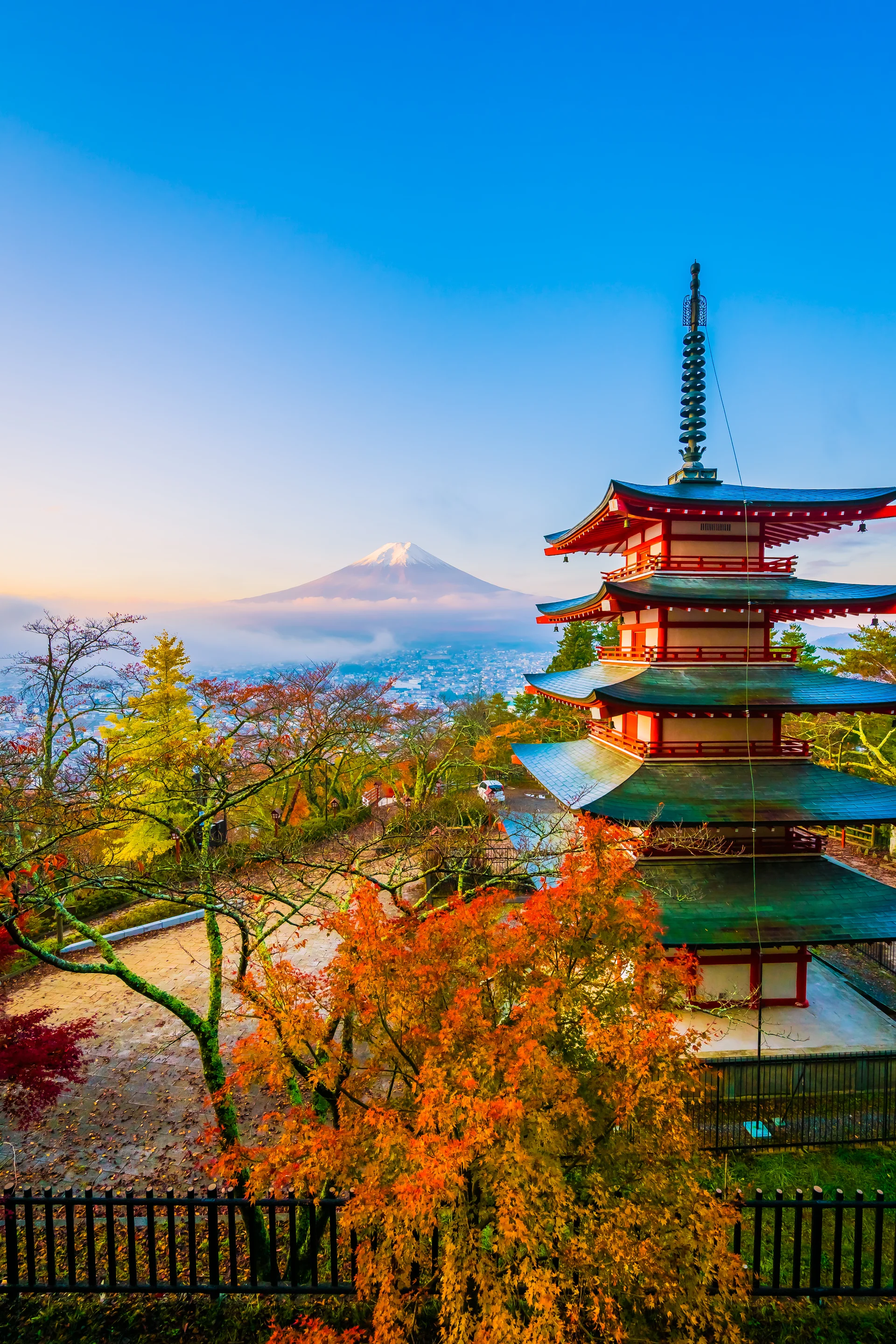 Beautiful Landscape Mountain Fuji With Chureito Pagoda Around Maple Leaf Tree Autumn Season. Nature wallpaper. 4000×6000px…