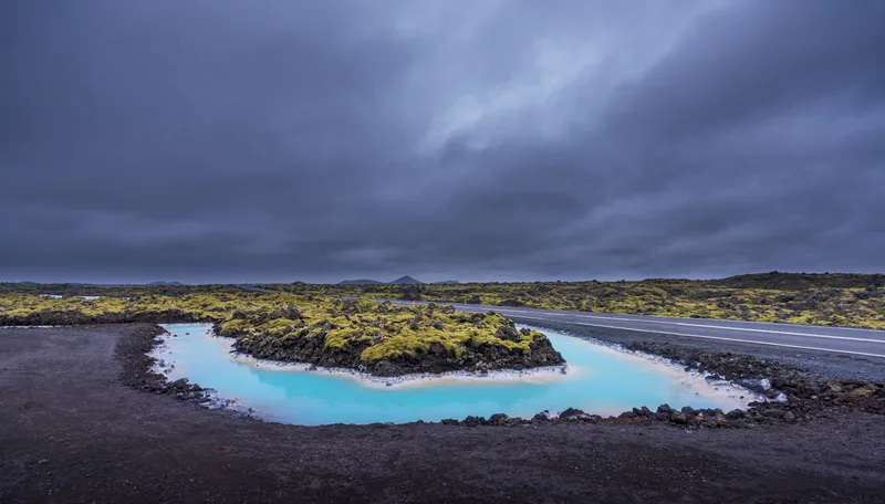 Beautiful Landscape Sunset Near Blue Lagoon Hot Spring Spa Iceland