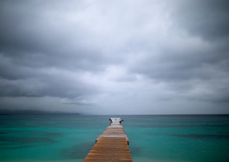 Beautiful Picture Wooden Bridge Blue Jamaican Ocean