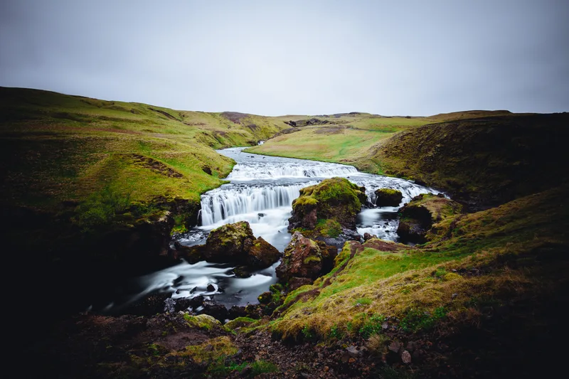 Beautiful River With Strong Current Skogafoss Iceland