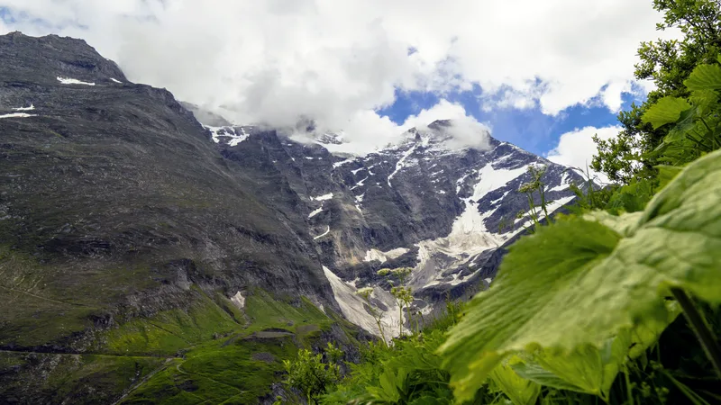 Beautiful Scenery Mountainous Landscape Covered With Snow Cloudy Sky