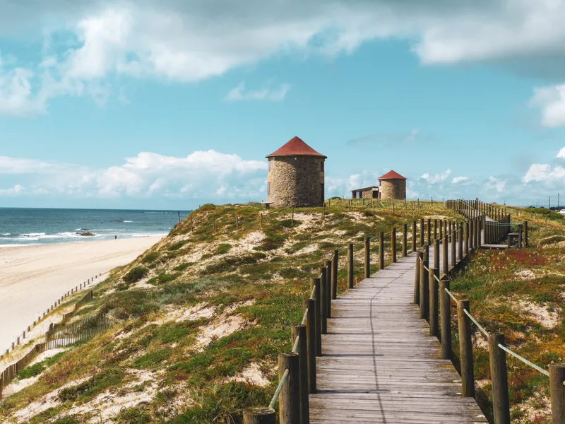Beautiful Scenery Old Traditional Wind Mills Sandhills Portugal