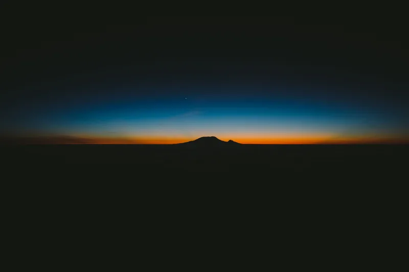 Beautiful Shot Dark Hills With Amazing Orange Blue Sunset Horizon