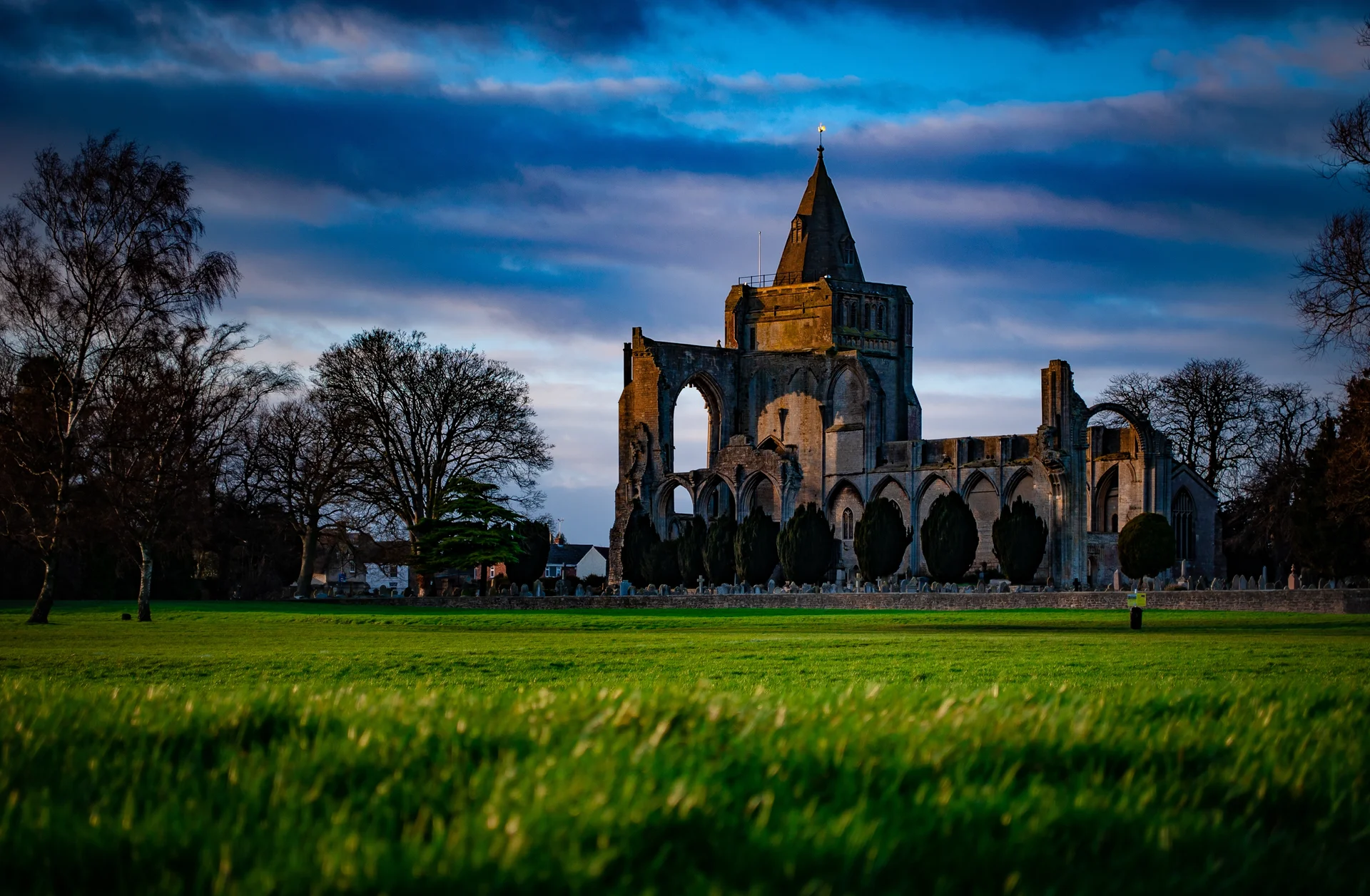 Beautiful View Crowland Abbey From Snowden Field Cloudy Day. Aerial wallpaper. 4069×2662px. Free download for personal use.