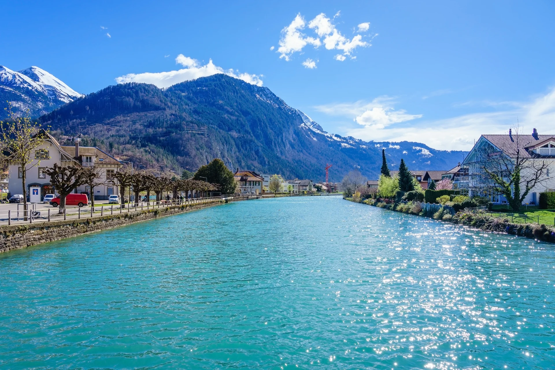 Beautiful View Old Town Interlaken Lake Canal Switzerland 1. Aerial wallpaper. 5778×3852px. Free download for personal use.