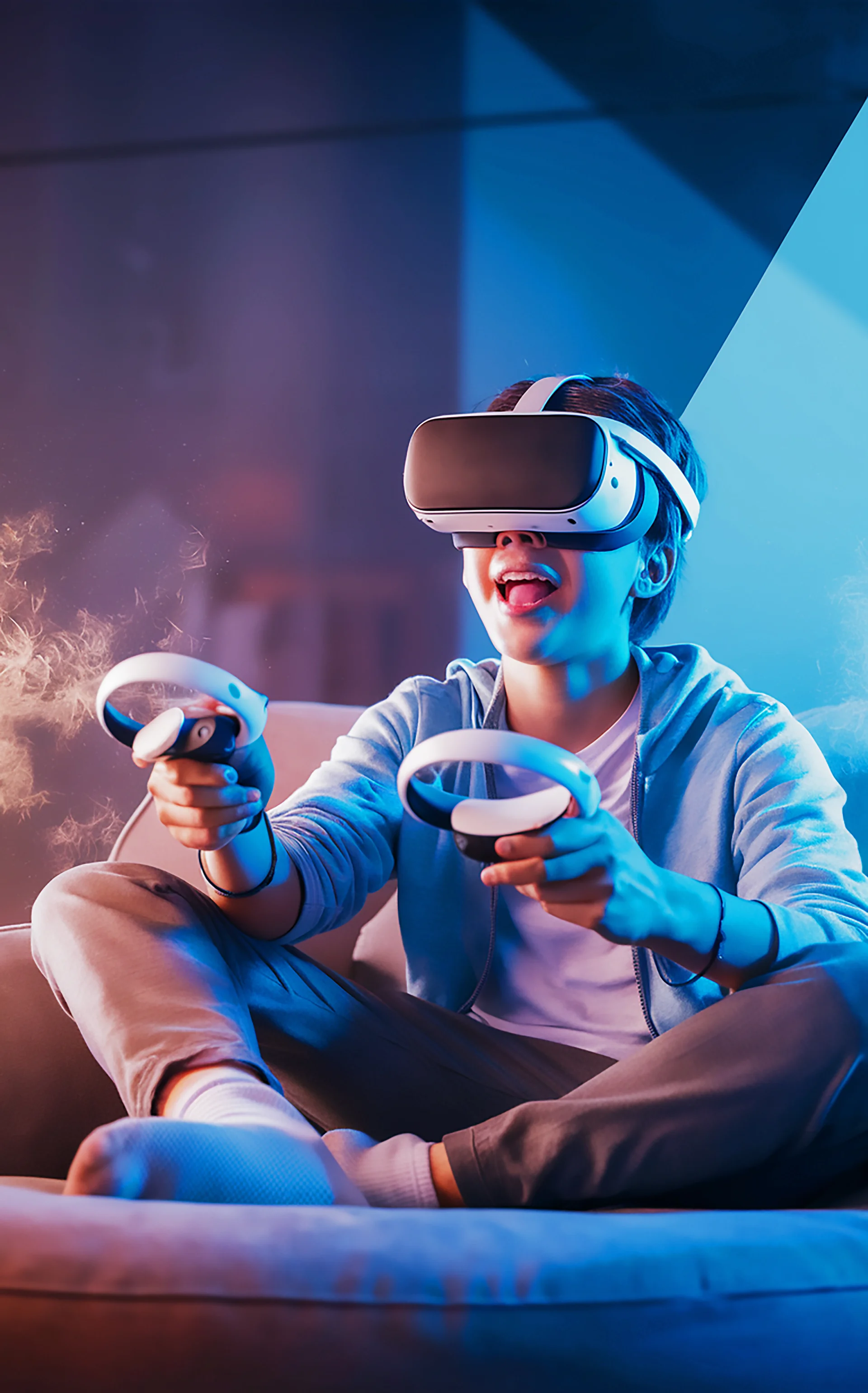 Boy Wearing Virtual Reality Headset Is Sitting Front Wall. Uncategorized wallpaper. 4267×6844px. Free download for persona…