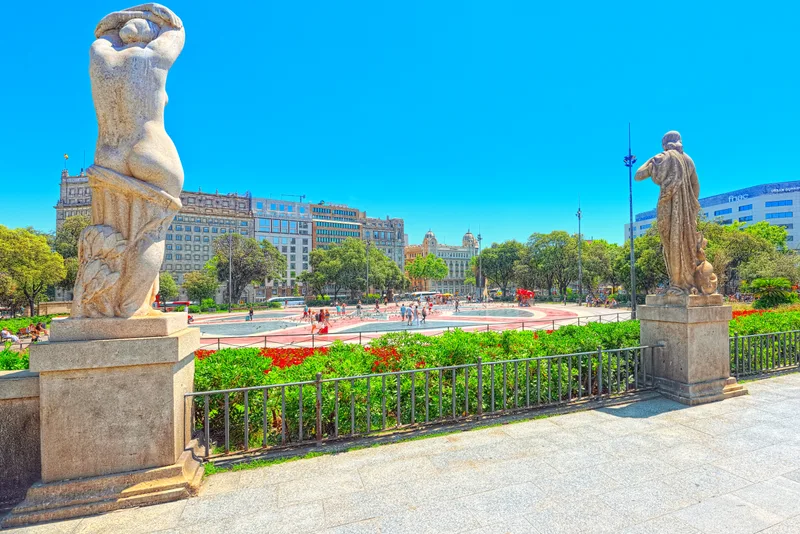 Central Famous Square Barcelona Placa De Catalunia Mos