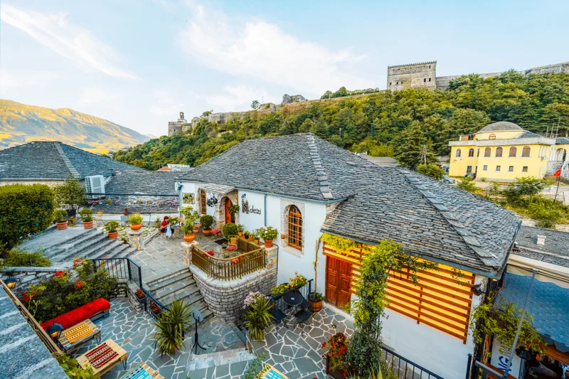 Clock Tower Castle Gjirokaster Albania View Old City