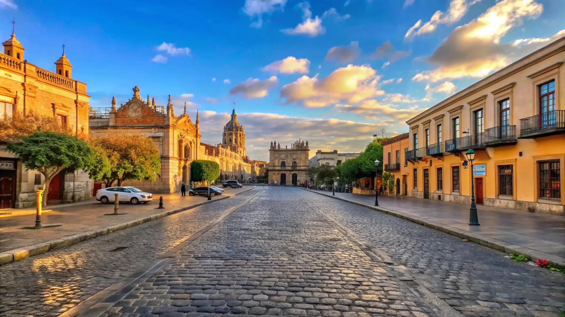 Cobblestone Street European City With Old Buildings. Cities wallpaper. 7000×3938px. Free download for personal use.
