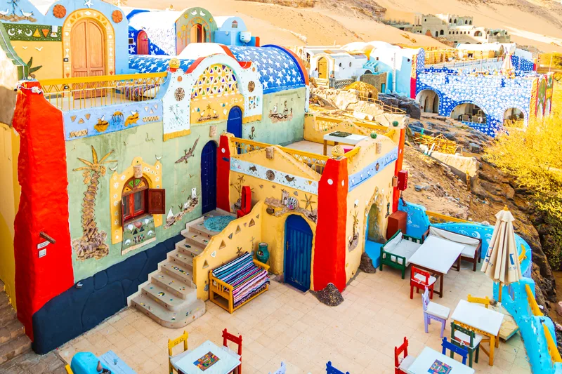 Colorful Bright Houses Famous Nubian Village Aswan Egypt October 17 2023