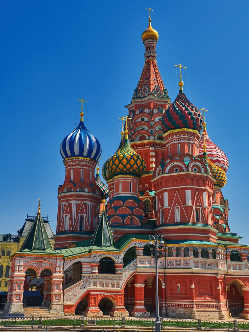 Colorful Domes St Basil S Cathedral Spring Sunny Day With Blue Sky Red Square Moscow Capital Russia Tourist Places Moscow Summer Travel Russia