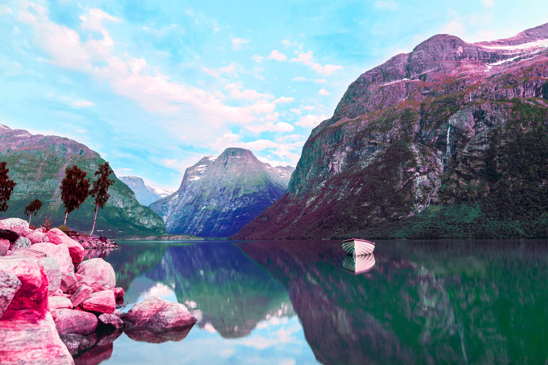 Colorful Retro Vaporwave Landscape. Nature wallpaper. 5439×3626px. Free download for personal use.