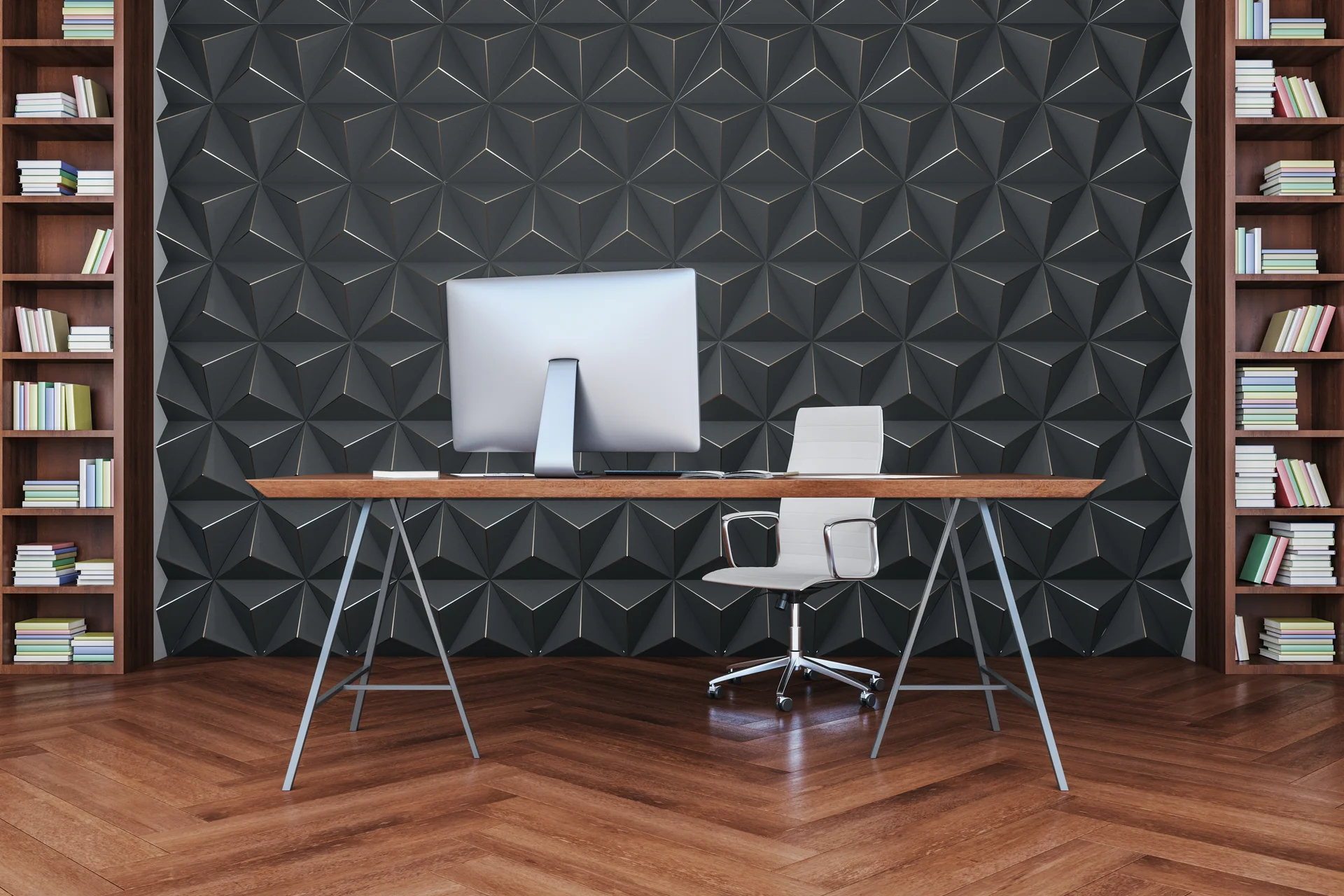 Computer Contemporary Office Interior With Abstract Blank Gray Wall. Technology wallpaper. 4500×3000px. Free download for …