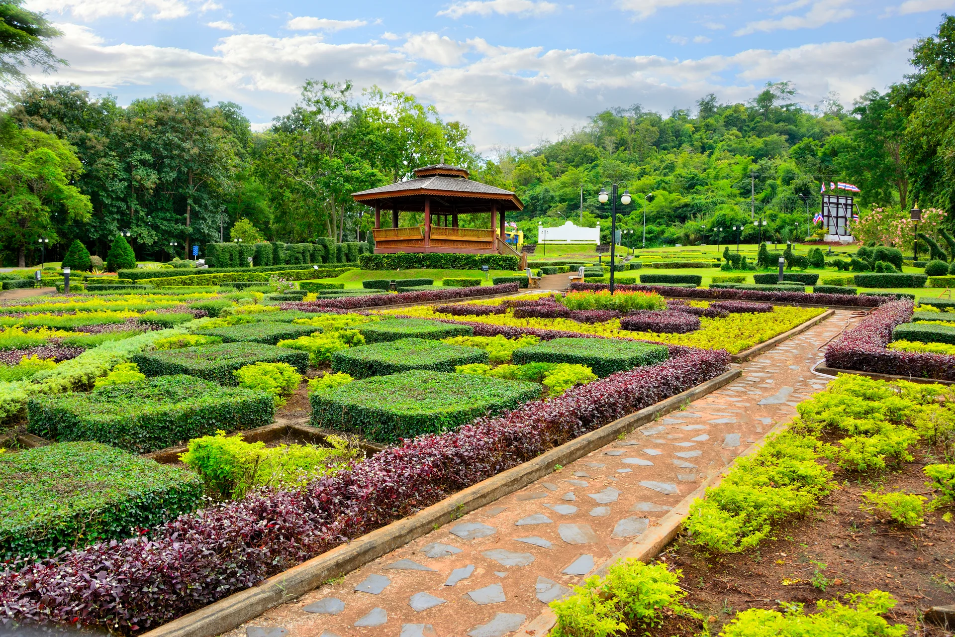 Country Cottage Garden Path Thai Style Pavilion Is Located Middle With Tree Background. Nature wallpaper. 6000×4000px. Fre…