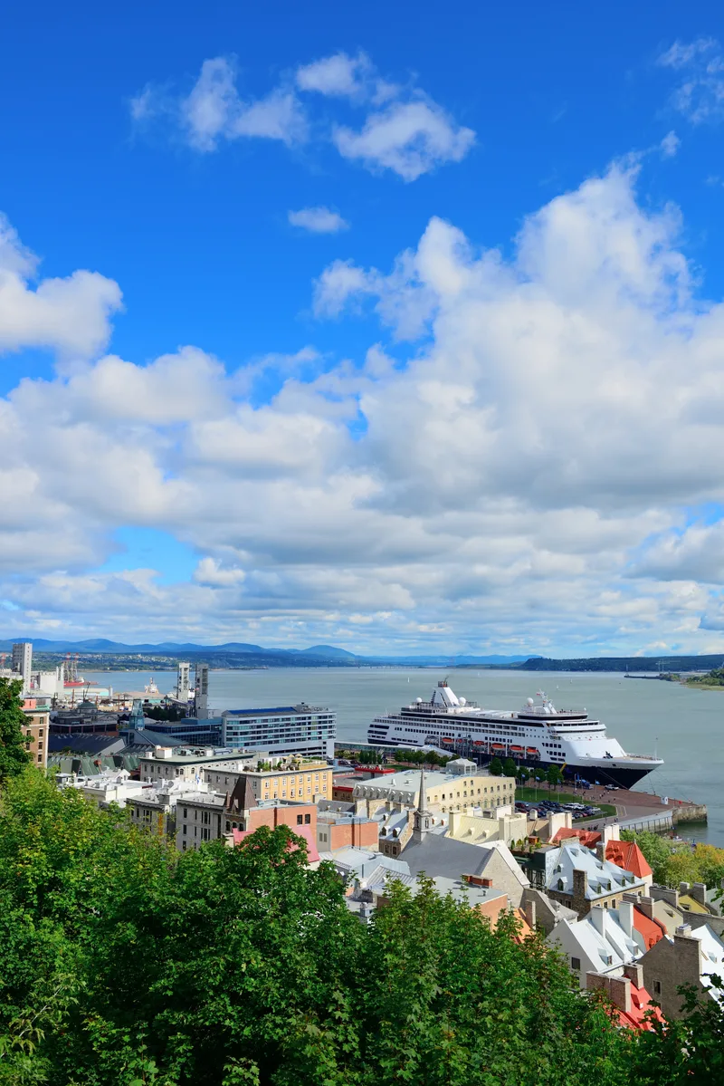 Cruise Ship Lower Town Old Buildings With Blue Sky Quebec City