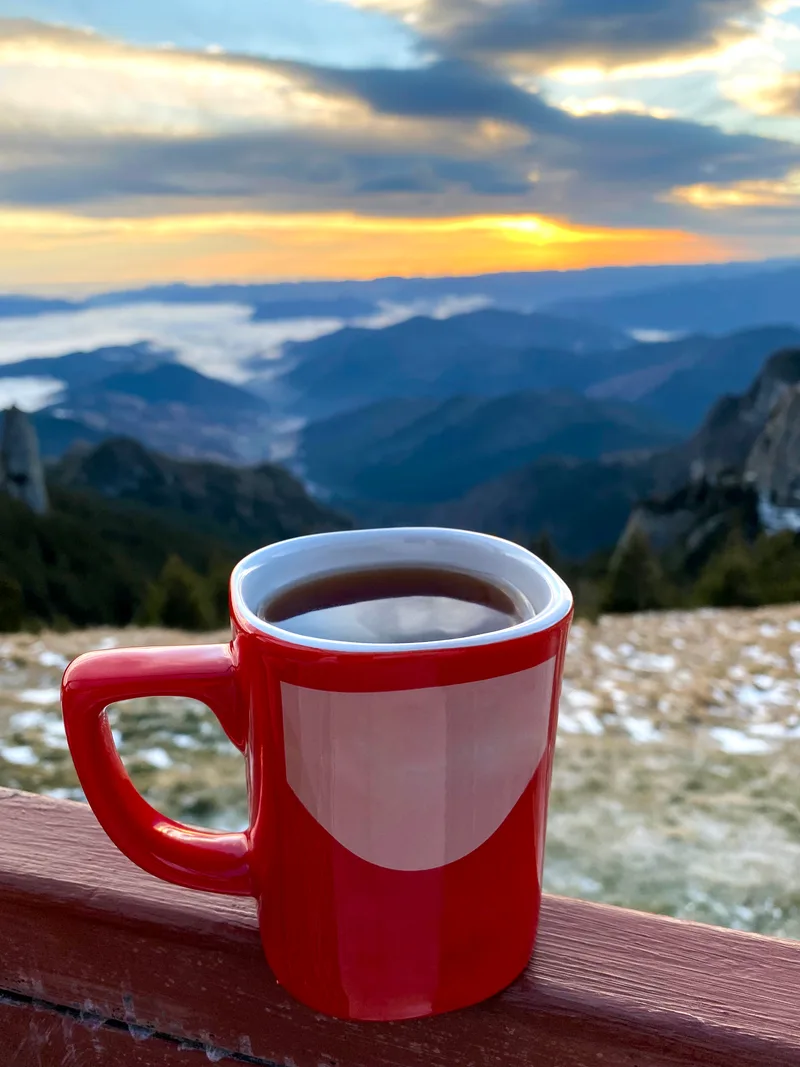 Cup Coffee Toaca Peak Carpathians Sunset Romania