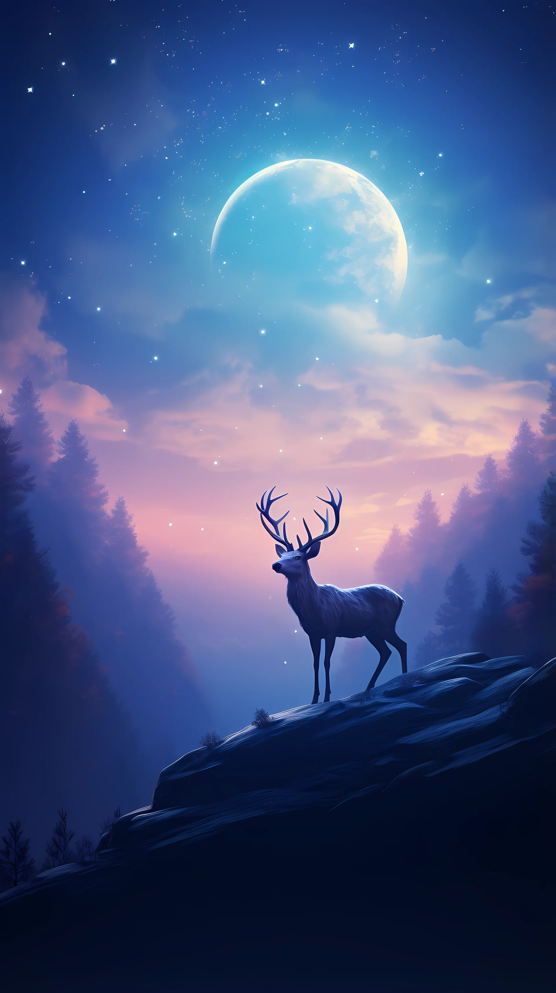 Digital Art Moon Deer Wallpaper. Abstract wallpaper. 3264×5824px. Free download for personal use.