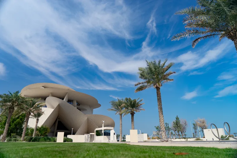 Doha Qatar Landscape With Qatar National Museum Sunny Day