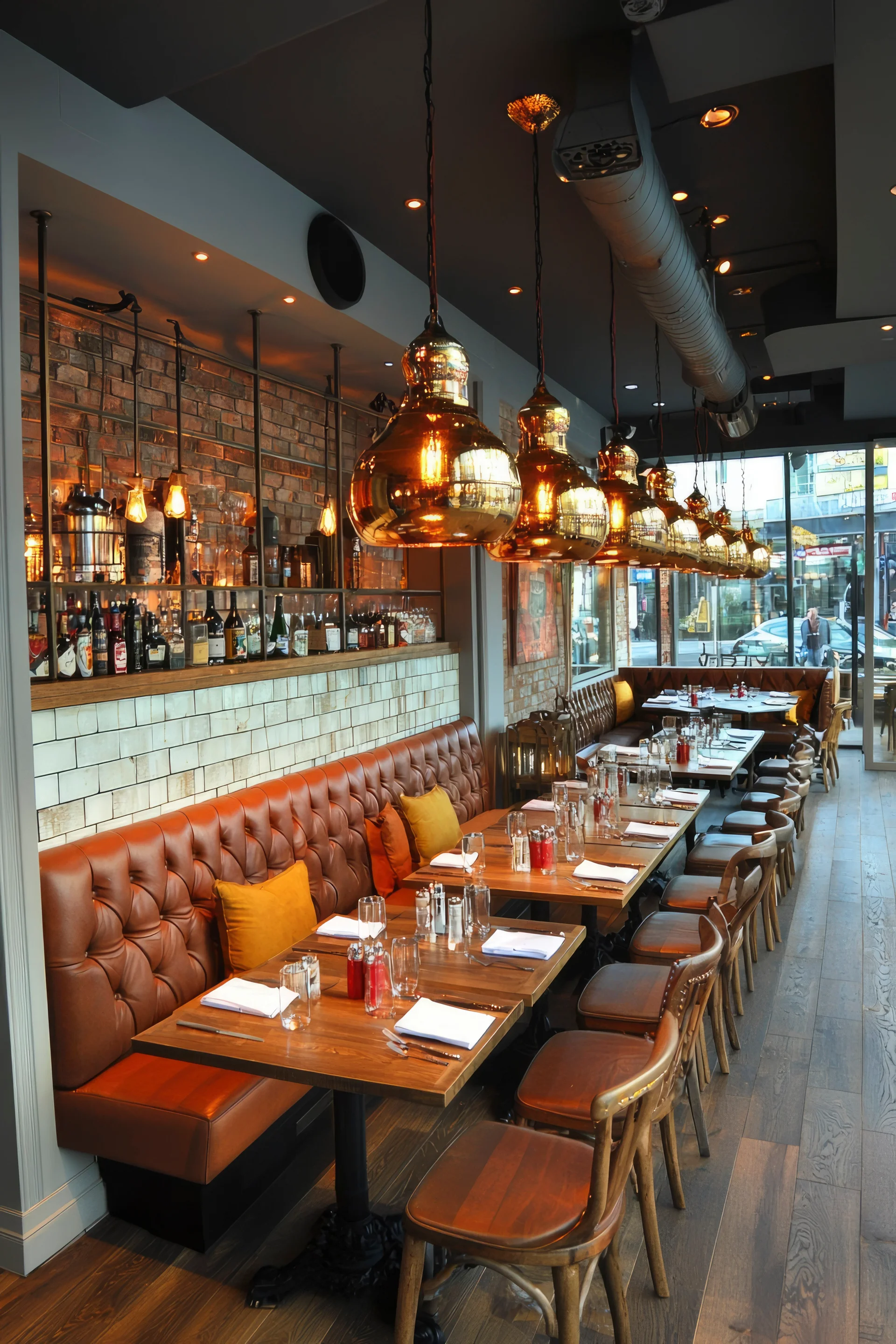 Elegant Restaurant Interior Design With Golden Lighting. Abstract wallpaper. 4032×6048px. Free download for personal use.