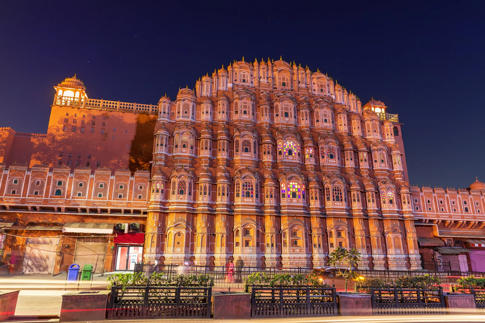 Famous Hawa Mahal Palace Night View Jaipur India. Aerial wallpaper. 6720×4480px. Free download for personal use.