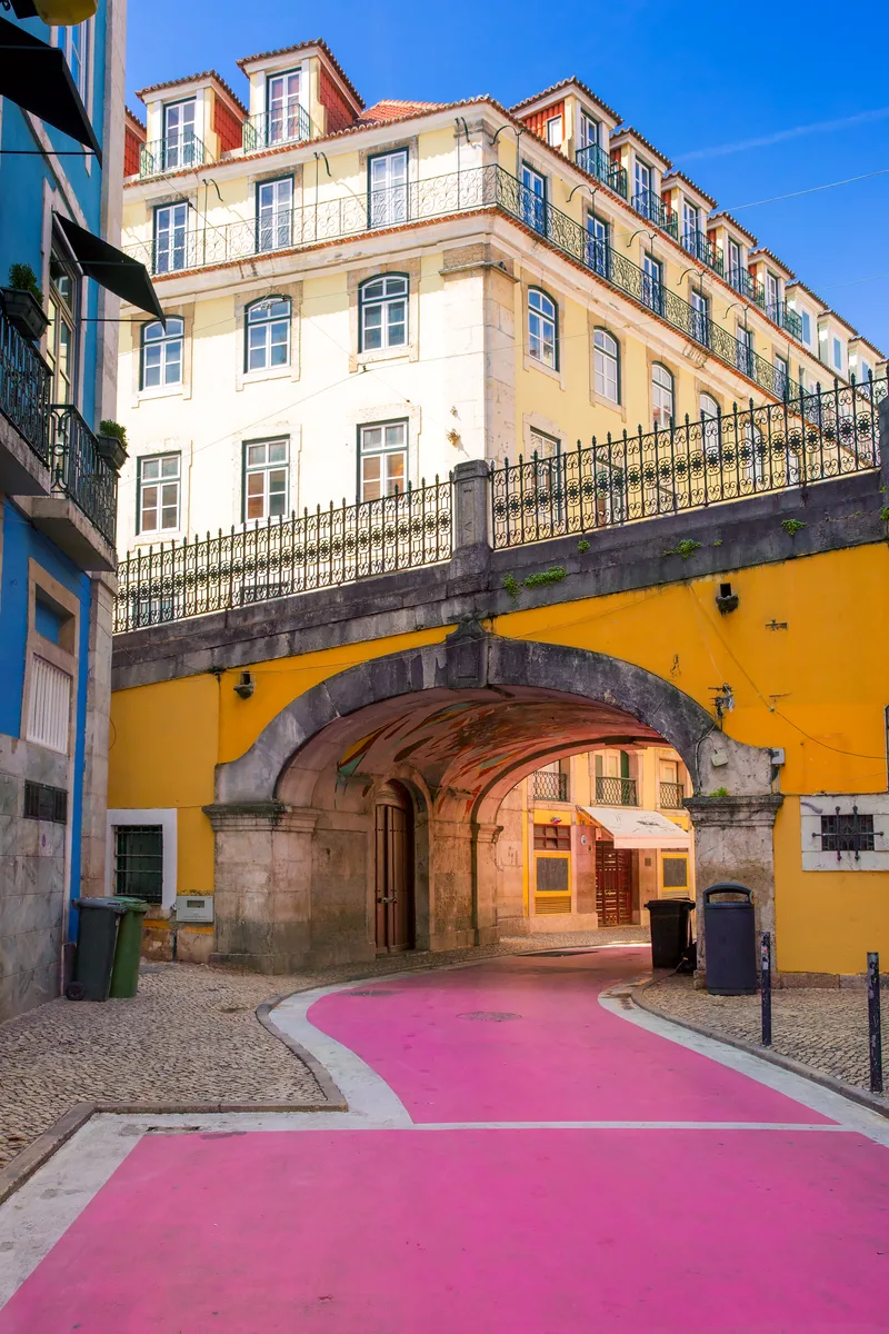Famous Pink Street Lisbon Portugal