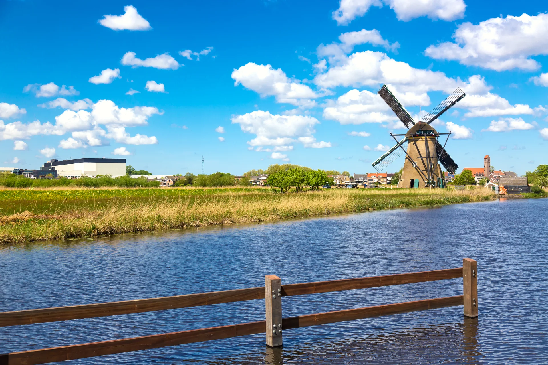 Famous Windmills Kinderdijk Village Netherlands Colorful Spring Rural Landscape With Windmill River Unesco World Heritage …