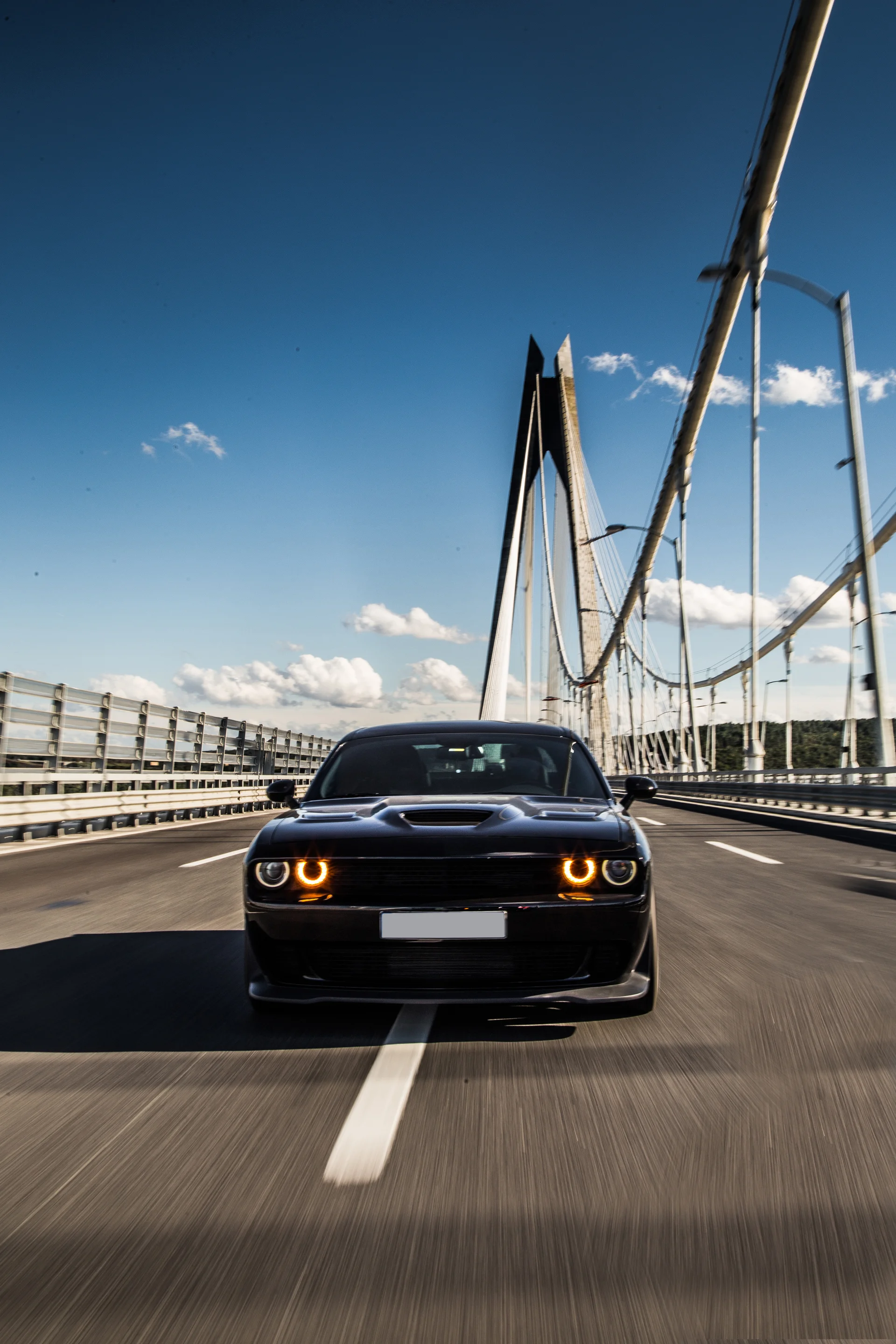 Front View Black Sedan Sport Car Bridge. Cities wallpaper. 3493×5240px. Free download for personal use.