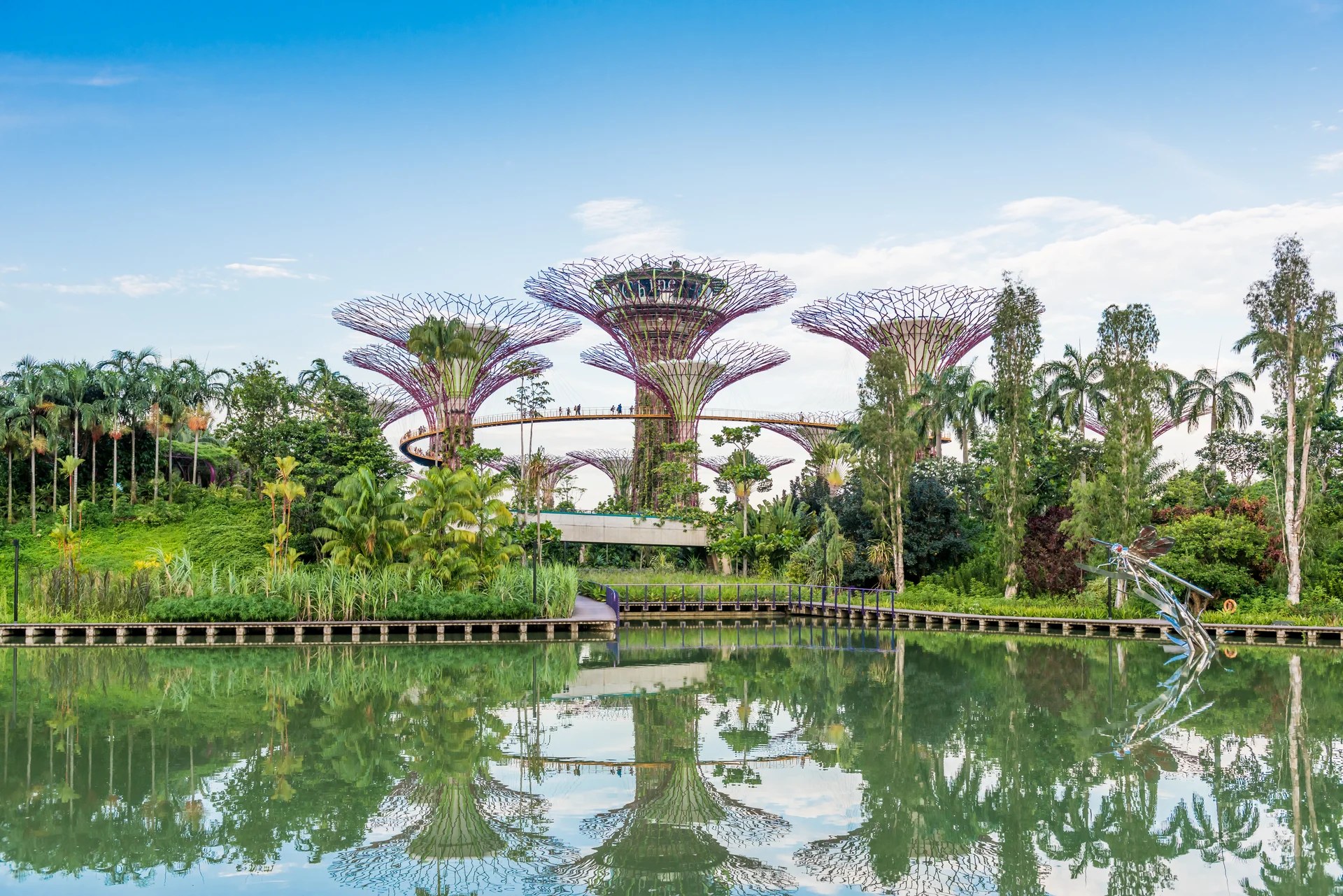 Futuristic View Amazing Illumination Garden By Bay. Technology wallpaper. 7360×4912px. Free download for personal use.