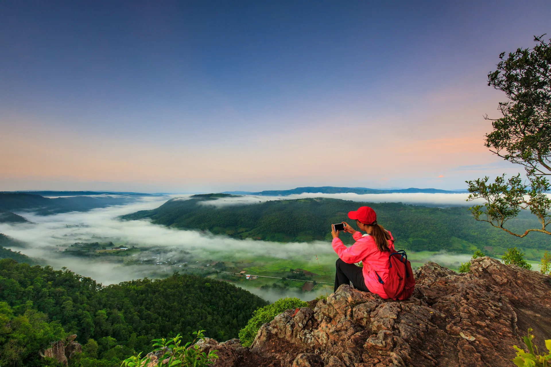 Girl Red Jacket Standing Mountain. Uncategorized wallpaper. 6720×4480px. Free download for personal use.