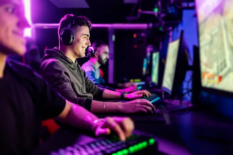 Happy Gamer Playing Favorite Game Gaming Room