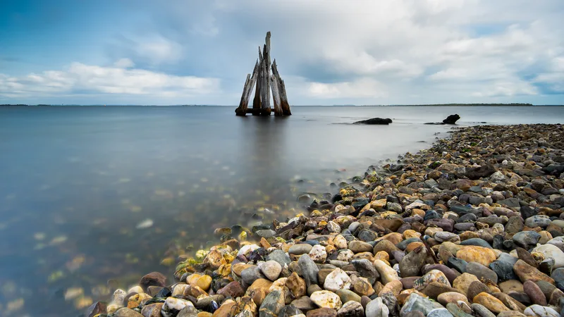 High Angle Closeup Shot Stones Seashore With Sea