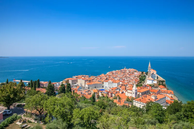 High Angle View Town Piran Slovenia Body Mediterranean