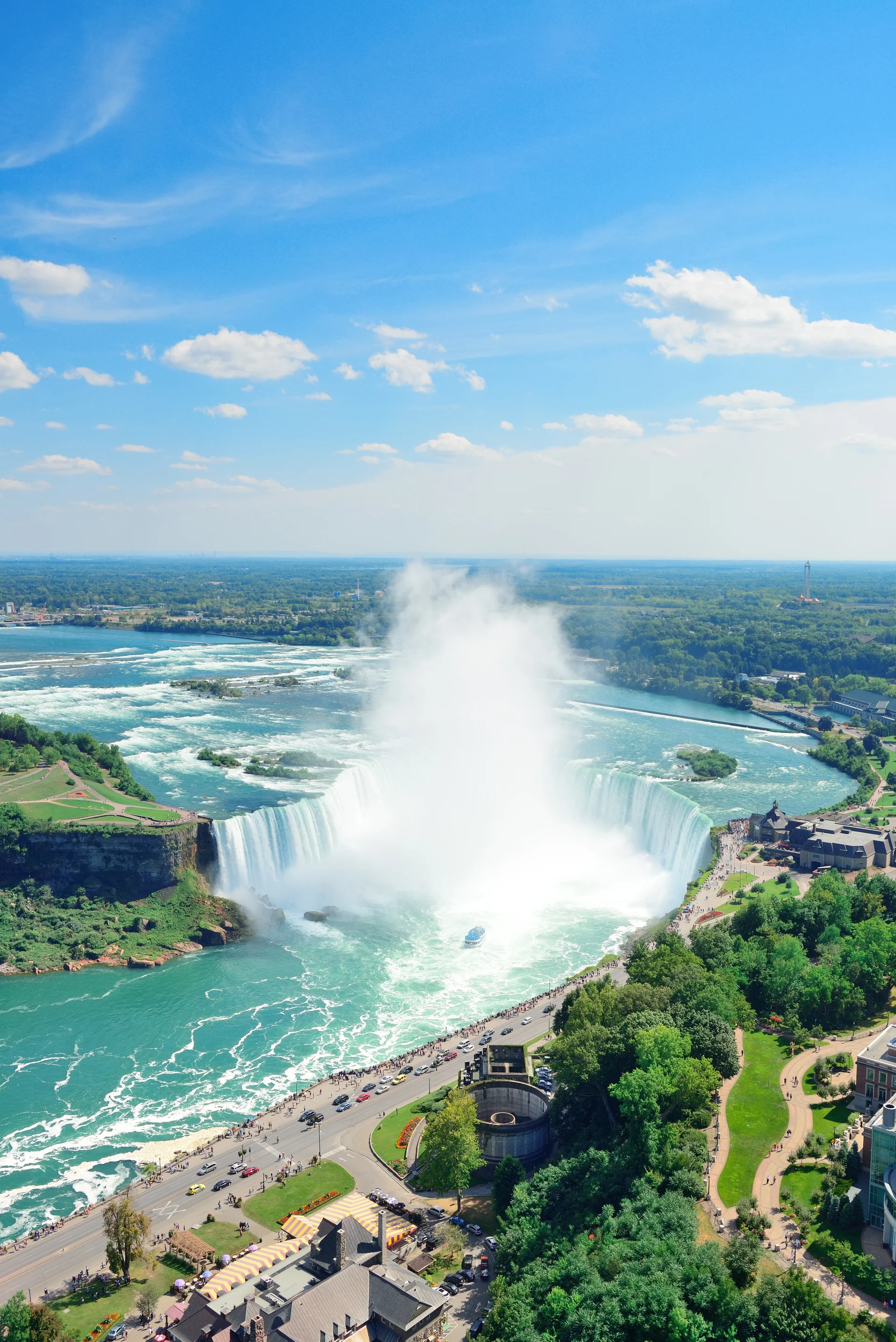 Horseshoe Falls Aerial View Day With Mist From Niagara Falls. Aerial wallpaper. 4887×7323px. Free download for personal use.